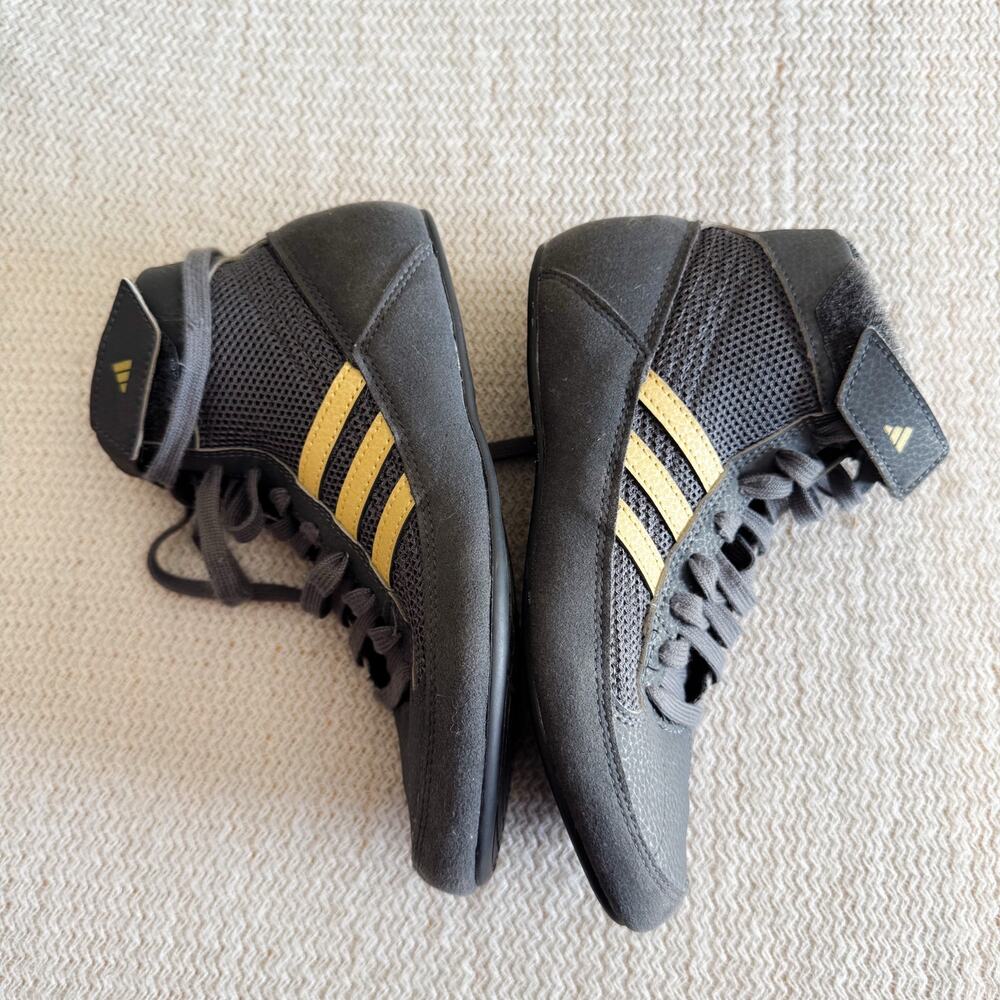 Adidas Black Grey + Gold HVC 2 Wrestling Shoes Size 2 Youth - Picture 4 of 10